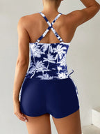 Swim Lushoire Biquíni Estilo Colete Com Estampa De Palmeira Para Mulheres - Carnaval