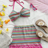 Conjunto Gabrielly – Cropped e Saia Listrada com Franjas