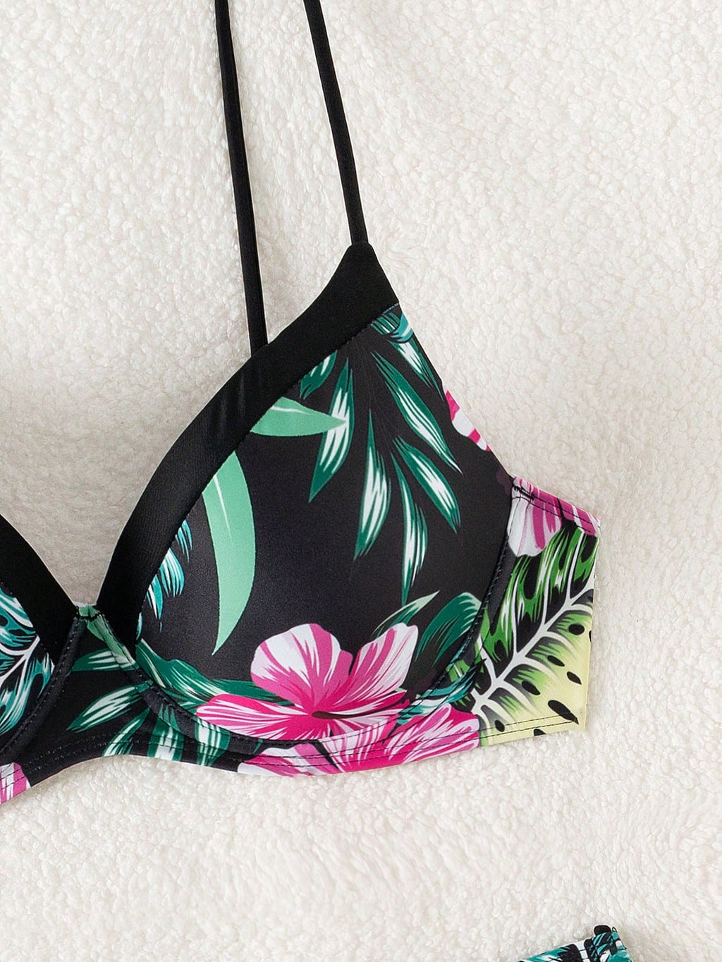 Swim Lushoire Conjunto de Maiô Feminino 2 Peças, Estampa Floral Azul & Branca, Com Aro, Alça Fina, Costas Abertas, Calcinha Cintura Alta com Design de Amarração Lateral, Adequado para Praia, Festa, Férias Casuais