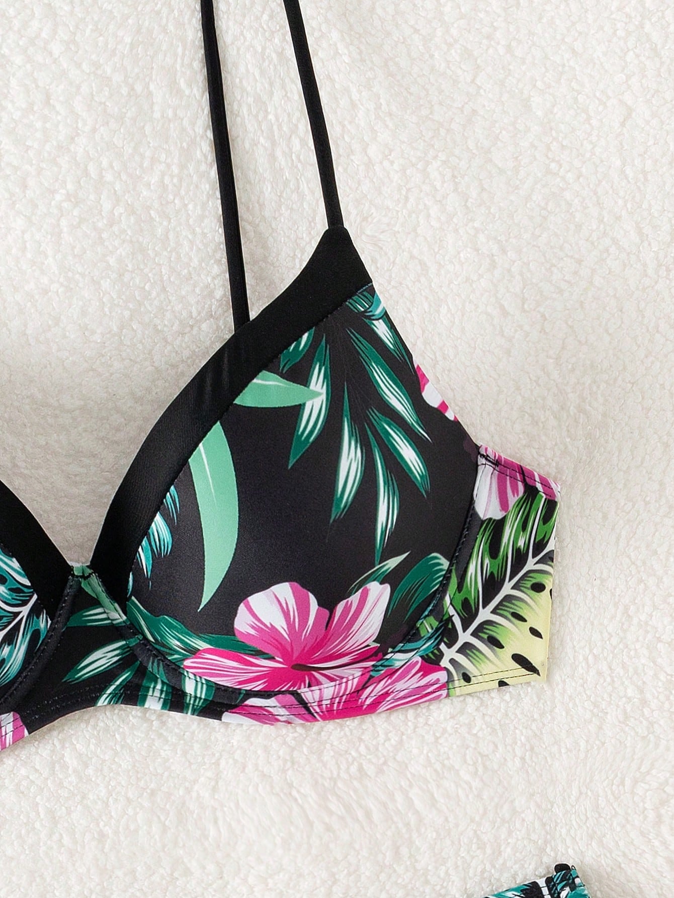 Swim Lushoire Conjunto de Maiô Feminino 2 Peças, Estampa Floral Azul & Branca, Com Aro, Alça Fina, Costas Abertas, Calcinha Cintura Alta com Design de Amarração Lateral, Adequado para Praia, Festa, Férias Casuais