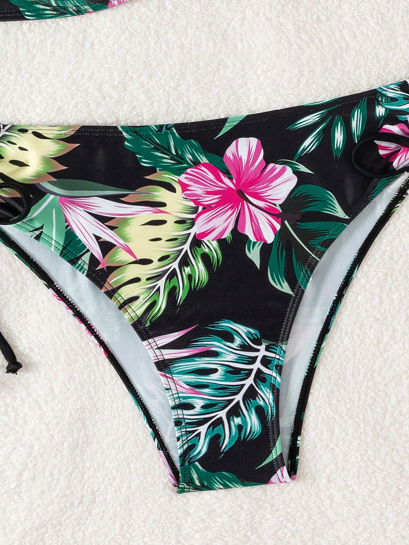 Swim Lushoire Conjunto de Maiô Feminino 2 Peças, Estampa Floral Azul & Branca, Com Aro, Alça Fina, Costas Abertas, Calcinha Cintura Alta com Design de Amarração Lateral, Adequado para Praia, Festa, Férias Casuais