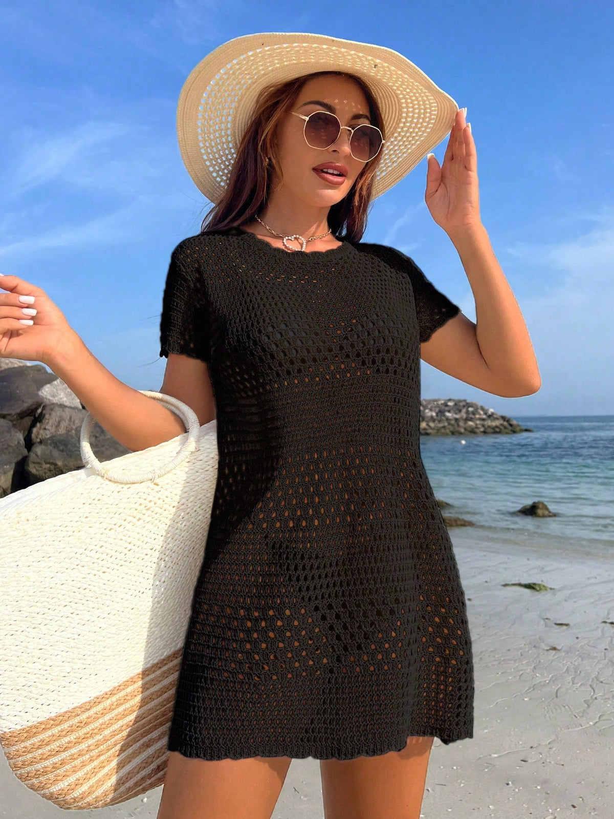 Swim Vcay Roupas de Verão para Mulheres, Vestimenta de Verão Fashionable de Cor Sólida com Recorte Vazado para Mulheres, Estilo de Férias de Verão