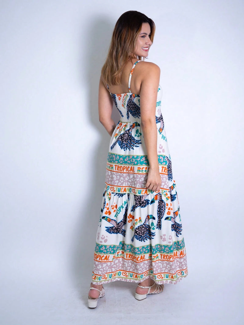 Vendedor Indicadovestido midi estampado viscolinho com lastex e bojo moda blogueir verão