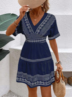 Breezaya Vestido Curto Feminino com Decote em V, Estampa, Barra com Babado, Estilo Verão, Roupa de Praia para Férias