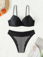 Swim Lushoire Maiô Bikini listrado Cruzado Feminino para Praia de Verão, estampas aleatórias e sexy
