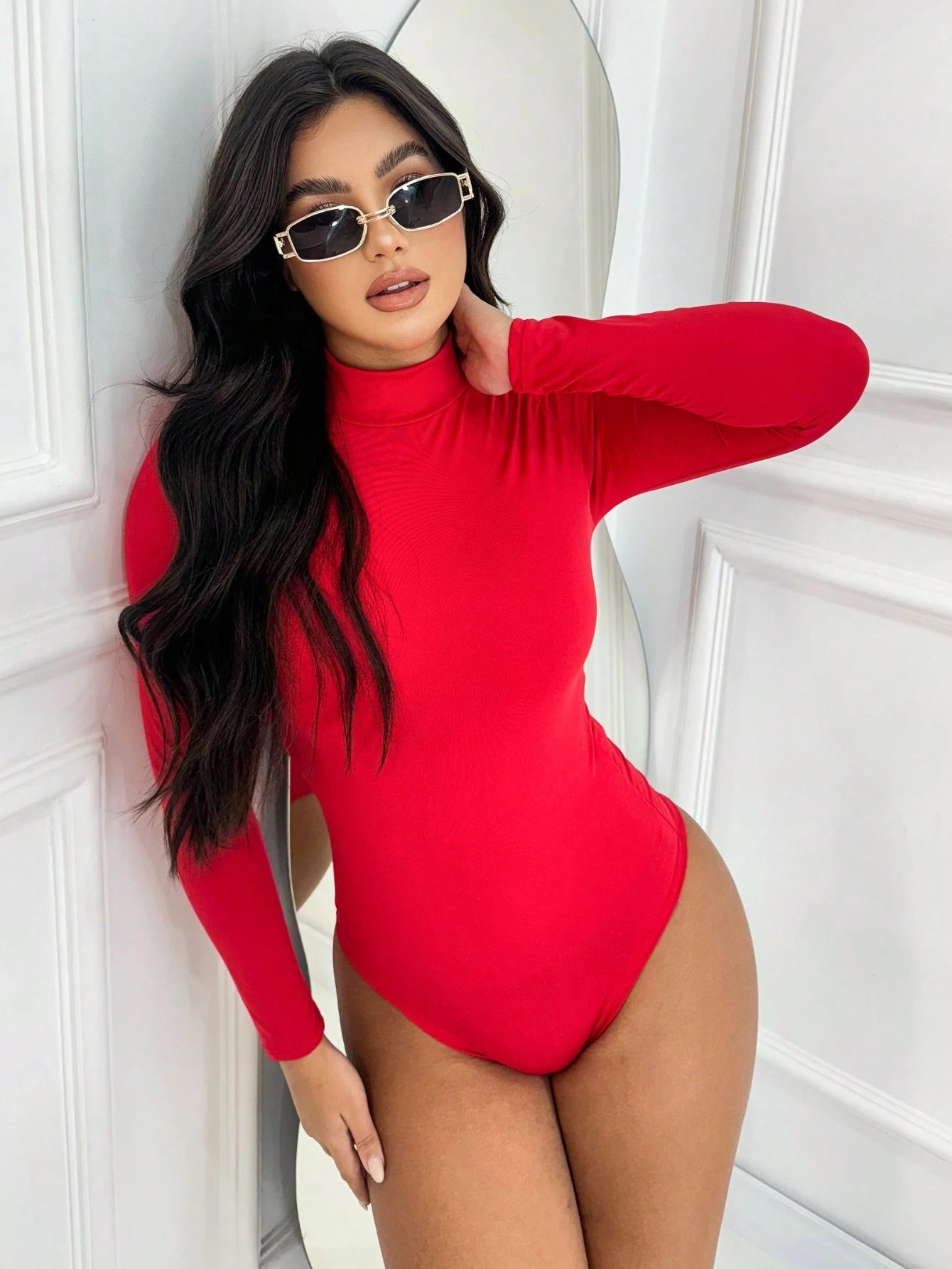 Vendedor IndicadoBody Collant Feminino Segunda Pele Básico Gola Alta Manga Longa Moda Blogueira