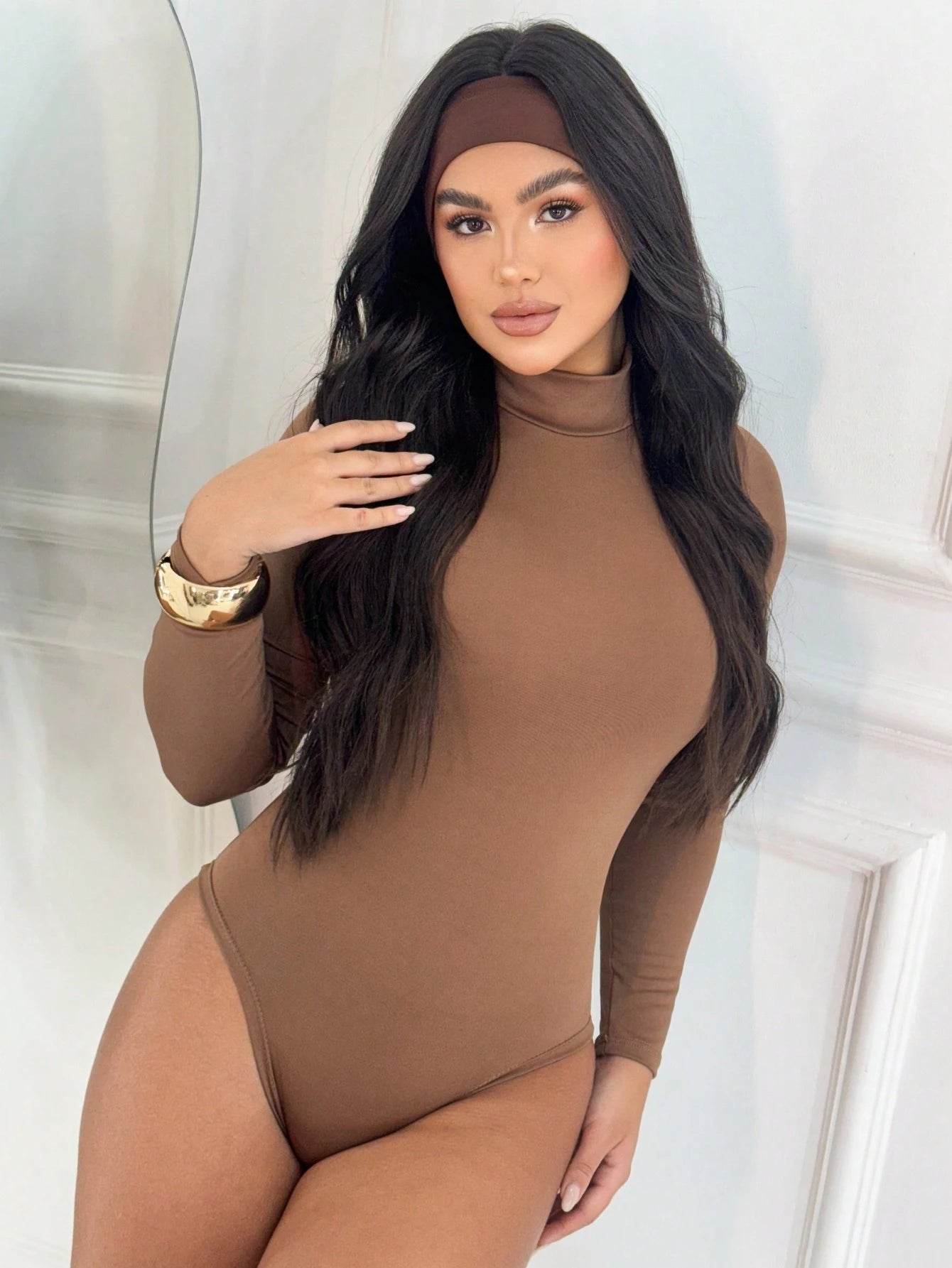 Vendedor IndicadoBody Collant Feminino Segunda Pele Básico Gola Alta Manga Longa Moda Blogueira