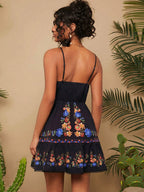 Travachic Vestido feminino de verão com estampa floral, decote em V profundo, alças finas e bainha com babados