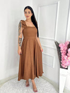 Vendedor IndicadoVestido midi luxo lisa duna linho com laço na manga