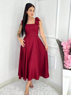 Vendedor IndicadoVestido midi luxo lisa duna linho com laço na manga