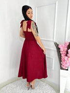 Vendedor IndicadoVestido midi luxo lisa duna linho com laço na manga