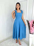 Vendedor IndicadoVestido midi luxo lisa duna linho com laço na manga