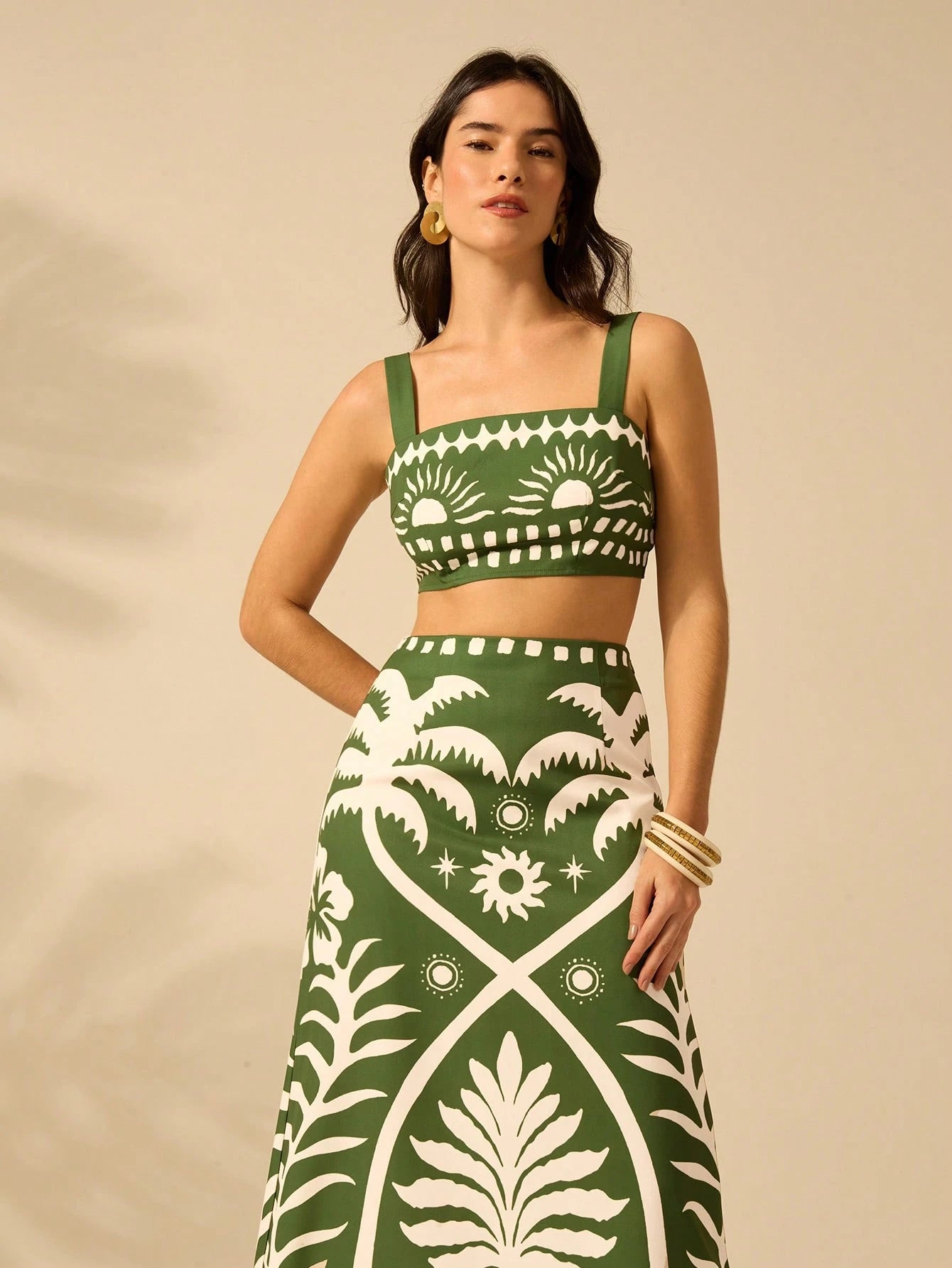 CAJUNI 2 peças Conjunto Casual Boêmio Tropical de 