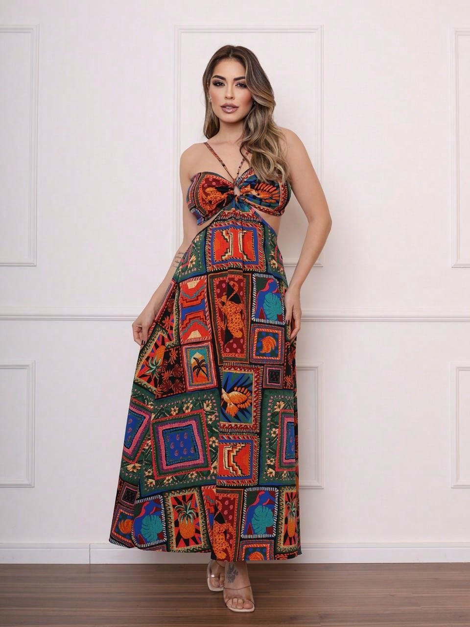 Vendedor Indicado
Vestido Longo Alça Com Bojos Vazado Novo Verâo Moda