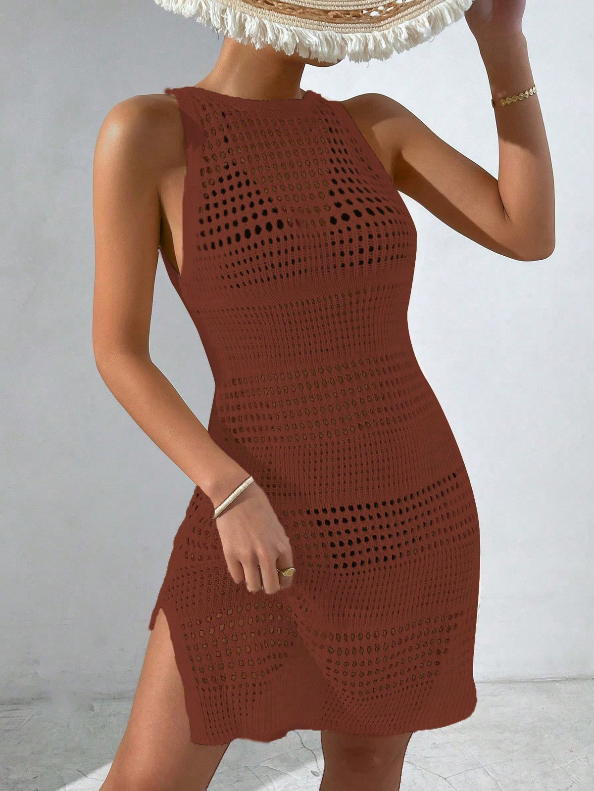 SHEIN Clasi Vestido de Cobertura Oco Oco para trás Bainha da fenda Sem conjunto de biquíni