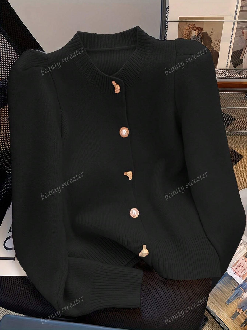 Casaco de Tricô Volumoso, Oversized, para Mulheres, Mangas Bufantes, Fit Solto para Primavera e Outono, Blusas de Manga Longa