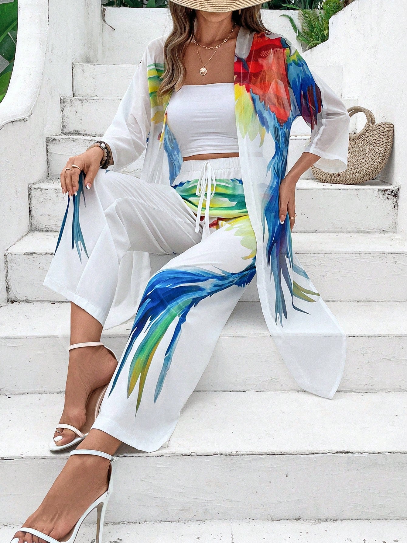 EMERY ROSE Conjunto Jaqueta e Calça Moda Feminina + Padrão Estampado Colorido