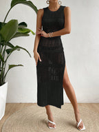 Swim Chiccia Looks de Verão para Mulheres, Cobertura Longa e Elegante de Malha Sem Mangas e Ajustada na Cor Sólida para Mulheres