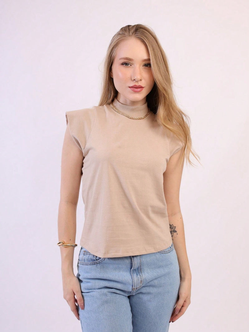 Vendedor Indicadokit 3 T Shirt Muscle tee blusa gola alta feminina manga curta camiseta básica lisa preta branca nude
