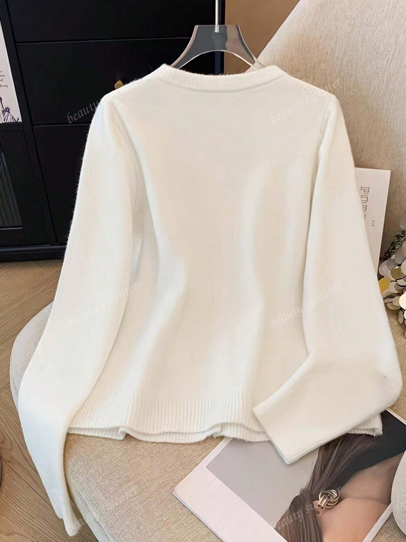 Cardigan de Tricô com Pérola de Cereja para Mulheres, Design Doce e Jovem, Modelagem Solta, Outono/Inverno, Blusa de Manga Longa