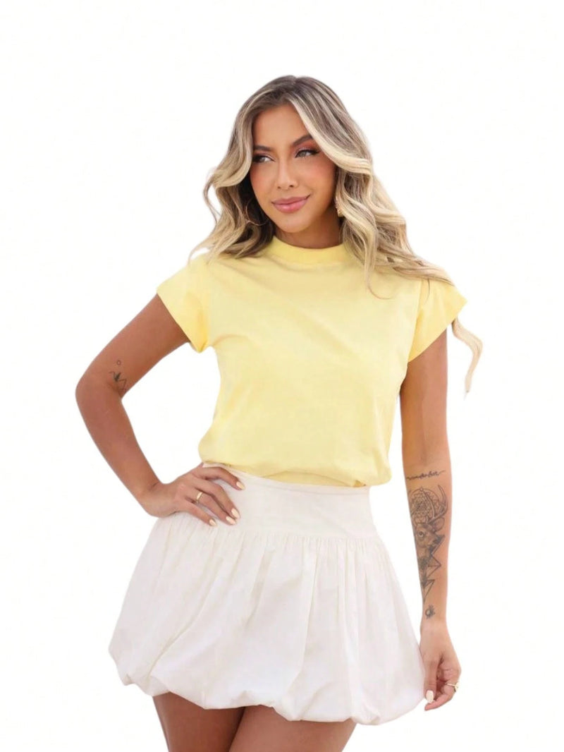 Vendedor Indicadokit 3 T Shirt Muscle tee blusa gola alta feminina manga curta camiseta básica lisa preta branca nude