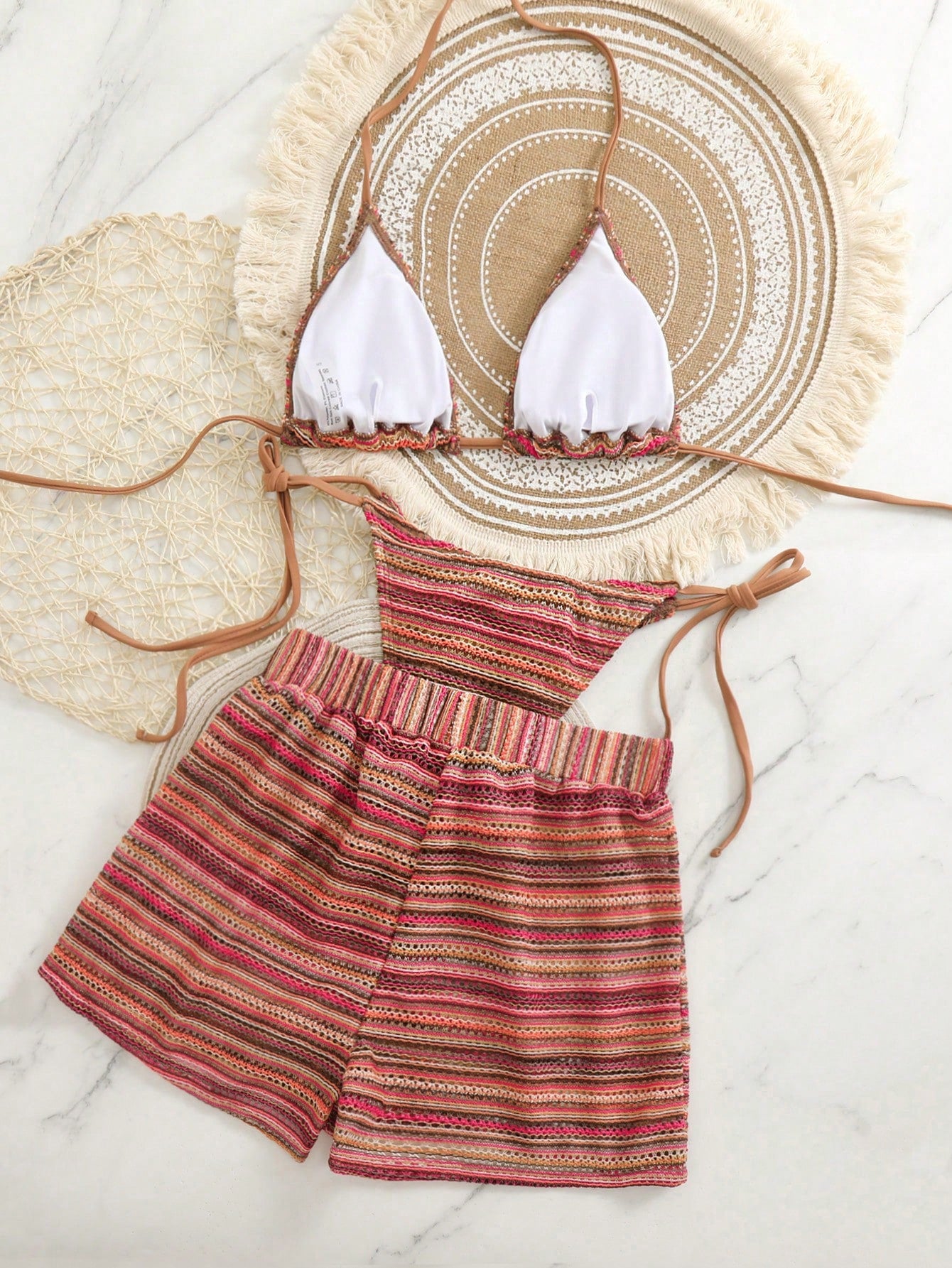 Swim Vcay 3 peças/Conjunto Capa de Crochê de Estilo Boêmio para Maiô Bikini, Saída de Praia