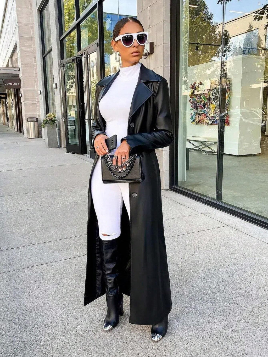 European And American Women Autumn/Winter New PU Leather Cardigan, Button Front Long Sleeve Warm Long Coat