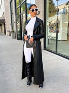 European And American Women Autumn/Winter New PU Leather Cardigan, Button Front Long Sleeve Warm Long Coat