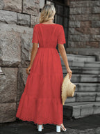 Vestido longo lese importado forrado manga curta princesa com elástico na cintura