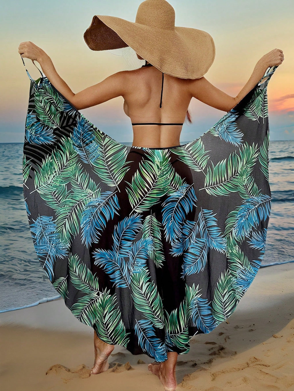 SHEIN Swim Vestidos de Praia para Mulheres, Cobertura de Praia com Estampa de Plantas Tropicais para Verão