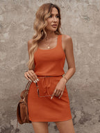 SHEIN LUNE Vestido casual simples de estilo de rua cor de damasco 2 em 1 para mulheres, outono