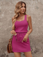 SHEIN LUNE Vestido casual simples de estilo de rua cor de damasco 2 em 1 para mulheres, outono