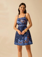 CAJUNI Vestido Curto Preto com Alça em Estilo Boho Tropical, Impressão de Plantas, Azaléia, Girassol para Férias Casuais de Verão para Mulheres