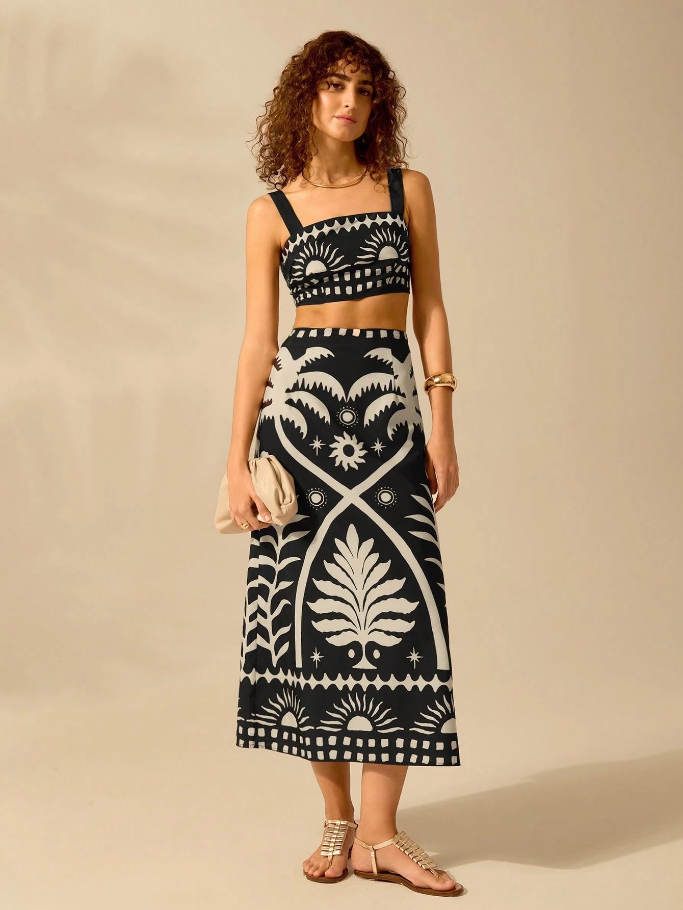 CAJUNI 2 peças Conjunto Casual Boêmio Tropical de 