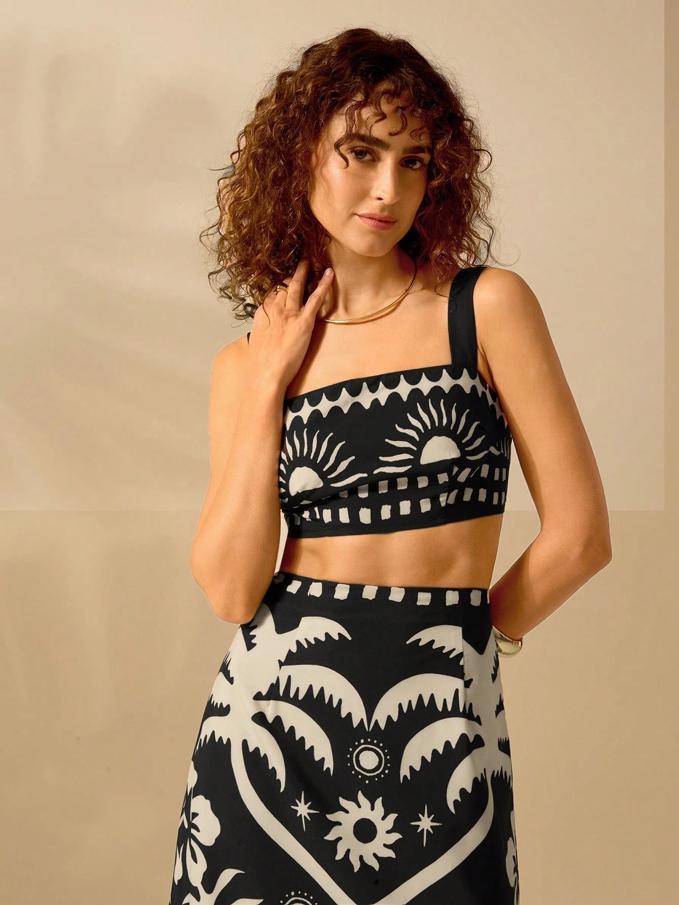 CAJUNI 2 peças Conjunto Casual Boêmio Tropical de 