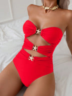 SHEIN X Sofía Suescun SHEIN Swim Maiô Unicolor Feminino com Adorno Metálico Vazado, Verão