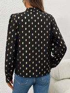 SHEIN LUNE Blusa com Gola de Gravata, Manga Farol e Estampa Listrada, Blusas de Manga Longa