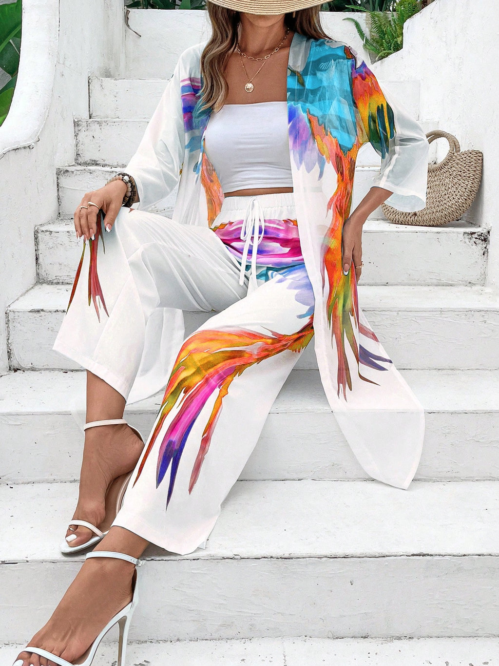 EMERY ROSE Conjunto Jaqueta e Calça Moda Feminina + Padrão Estampado Colorido