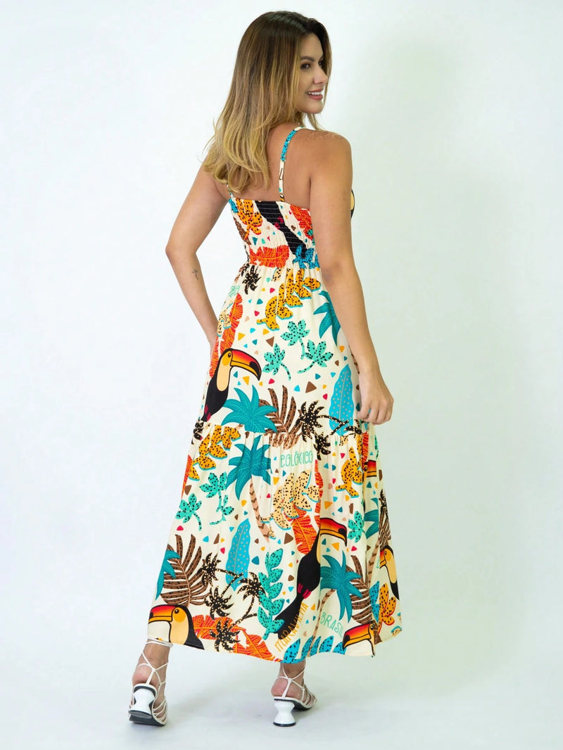 Vendedor Indicadovestido midi estampado viscolinho com lastex e bojo moda blogueir verão
