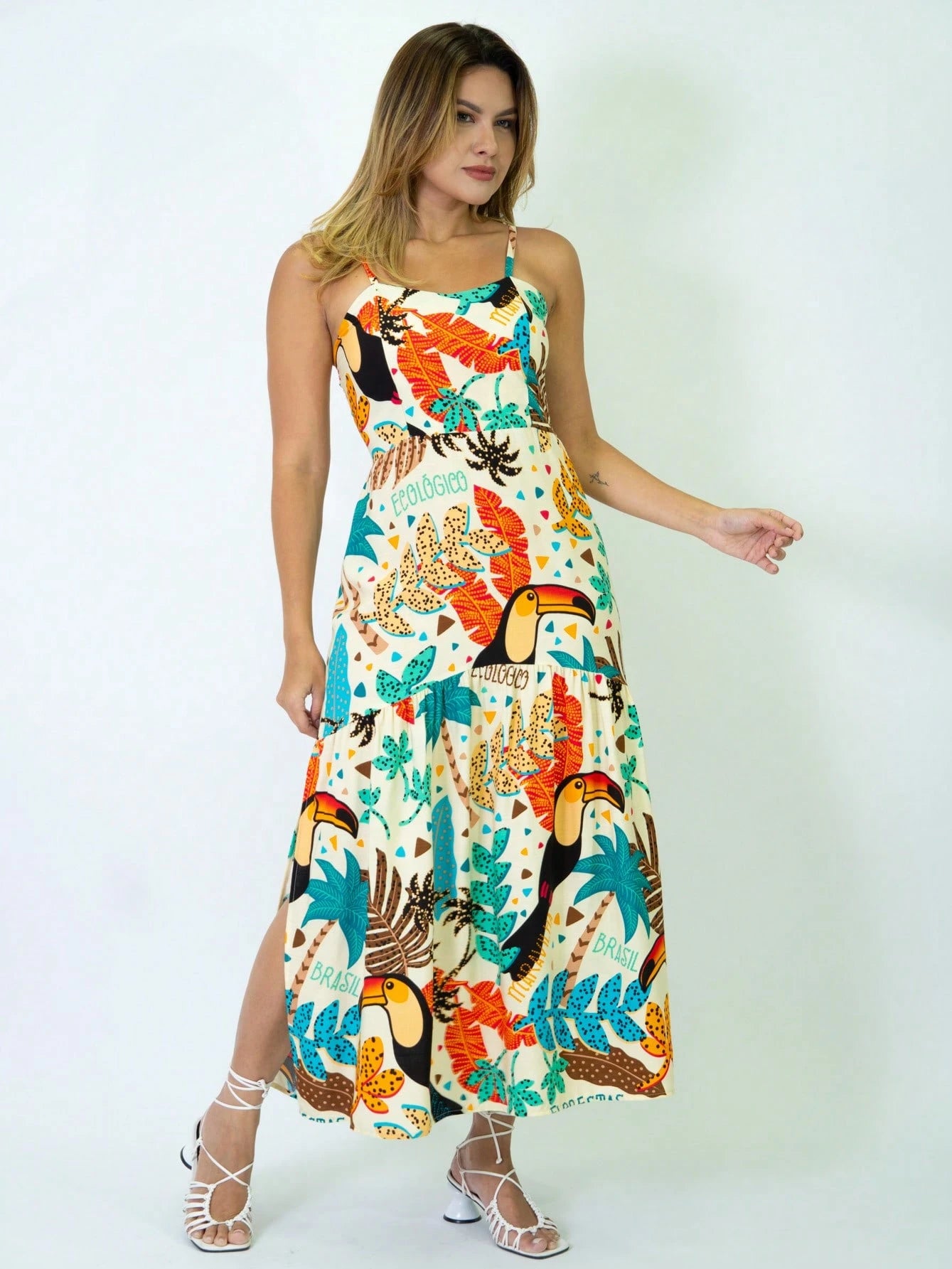 Vendedor Indicadovestido midi estampado viscolinho com lastex e bojo moda blogueir verão