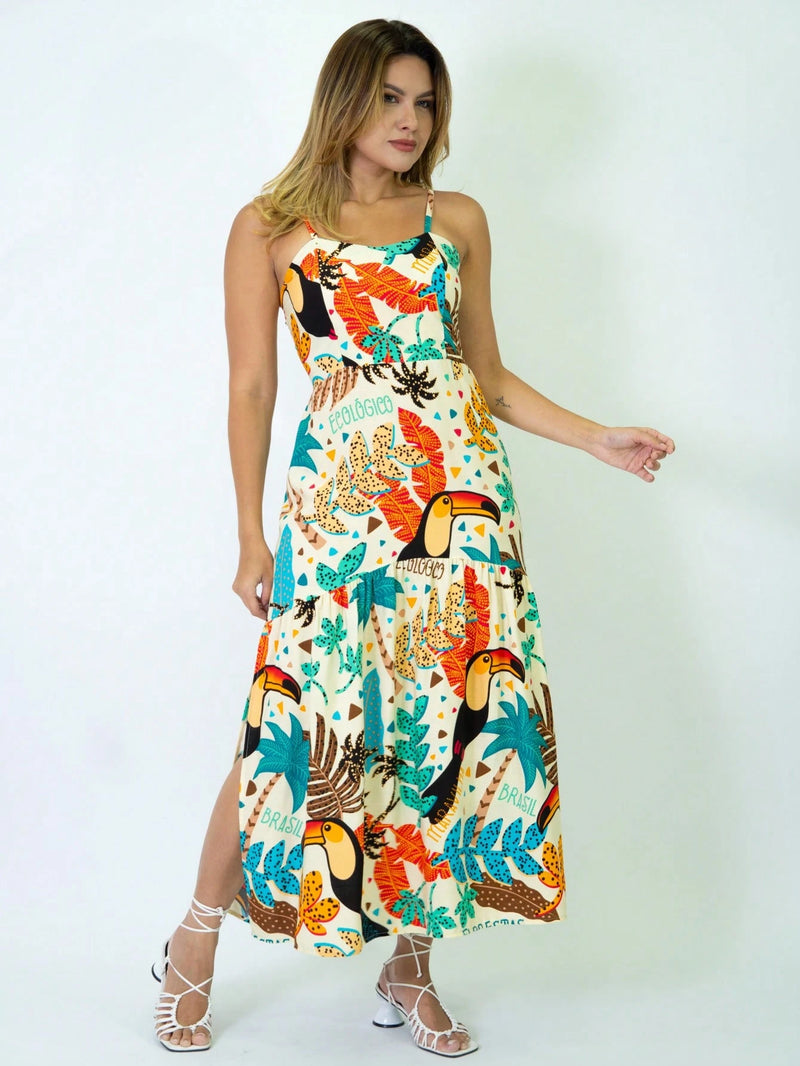 Vendedor Indicadovestido midi estampado viscolinho com lastex e bojo moda blogueir verão