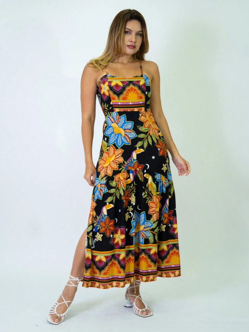 Vendedor Indicadovestido midi estampado viscolinho com lastex e bojo moda blogueir verão