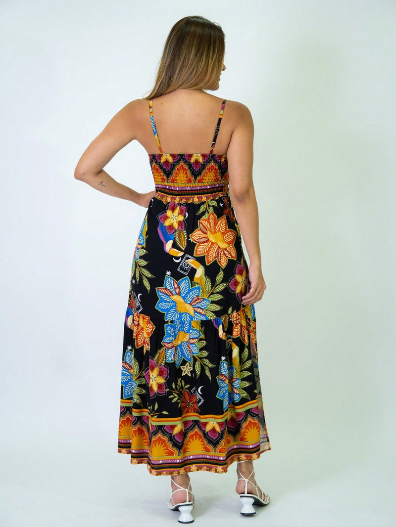 Vendedor Indicadovestido midi estampado viscolinho com lastex e bojo moda blogueir verão