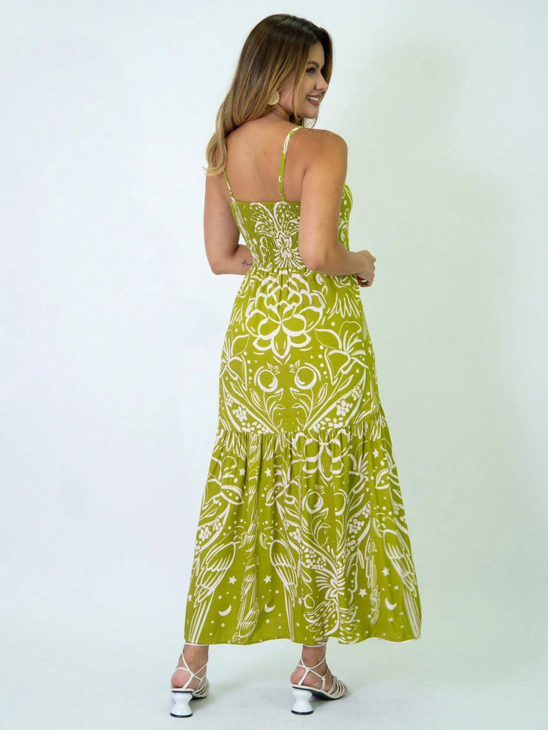Vendedor Indicadovestido midi estampado viscolinho com lastex e bojo moda blogueir verão