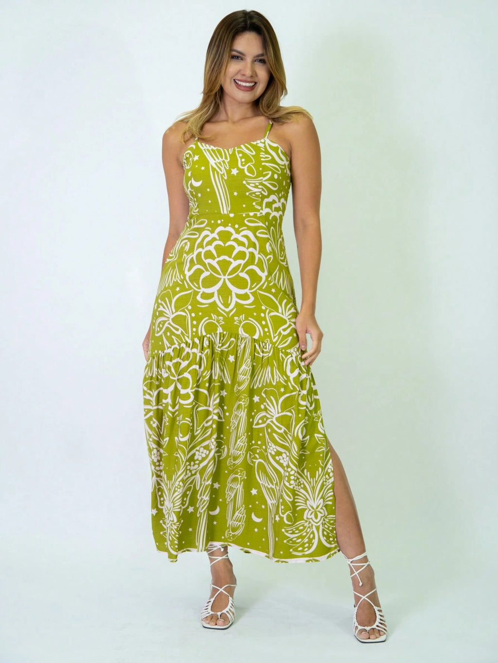 Vendedor Indicadovestido midi estampado viscolinho com lastex e bojo moda blogueir verão