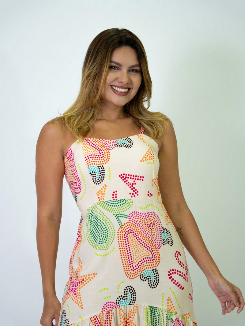 Vendedor Indicadovestido midi estampado viscolinho com lastex e bojo moda blogueir verão