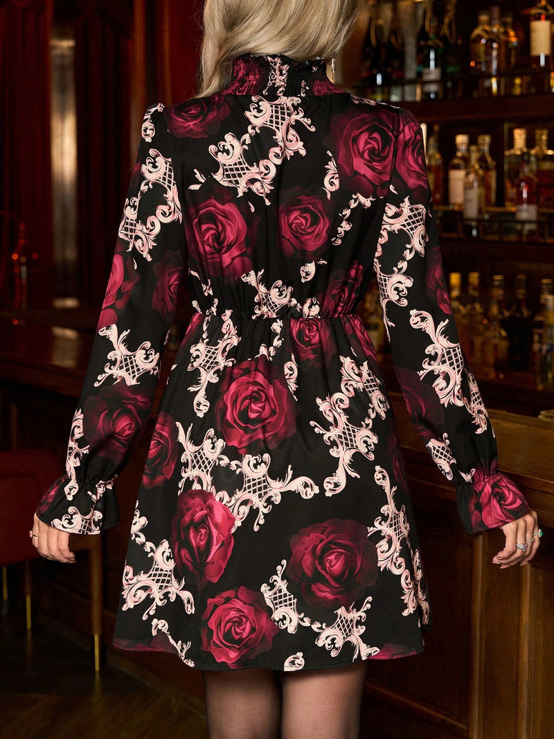 SHEIN Clasi Vestido Com Babados E Mangas Florais Sem Cinto