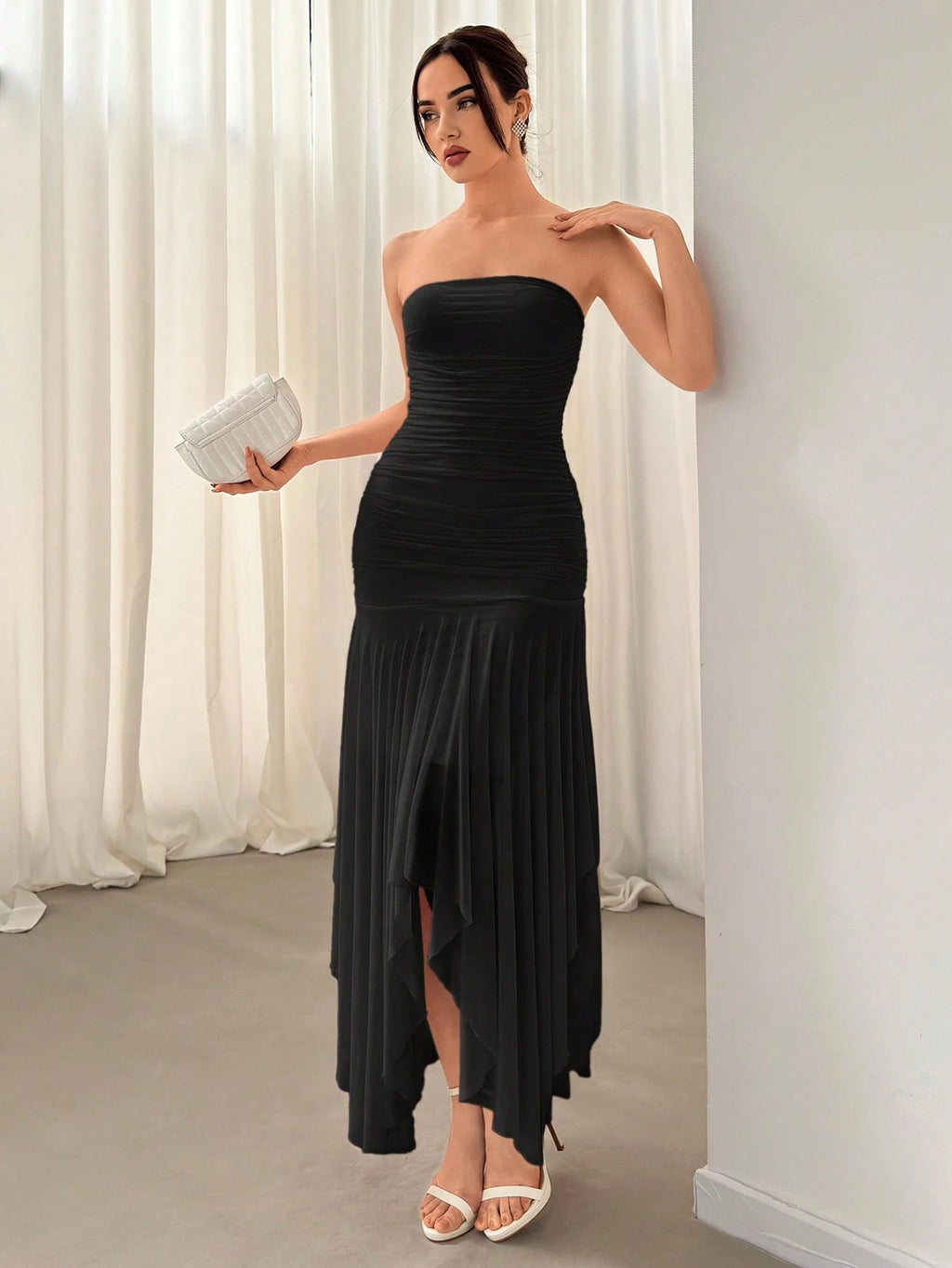 Aloruh Vestido Assimétrico de Babado para Datas e Temporada de Casamento