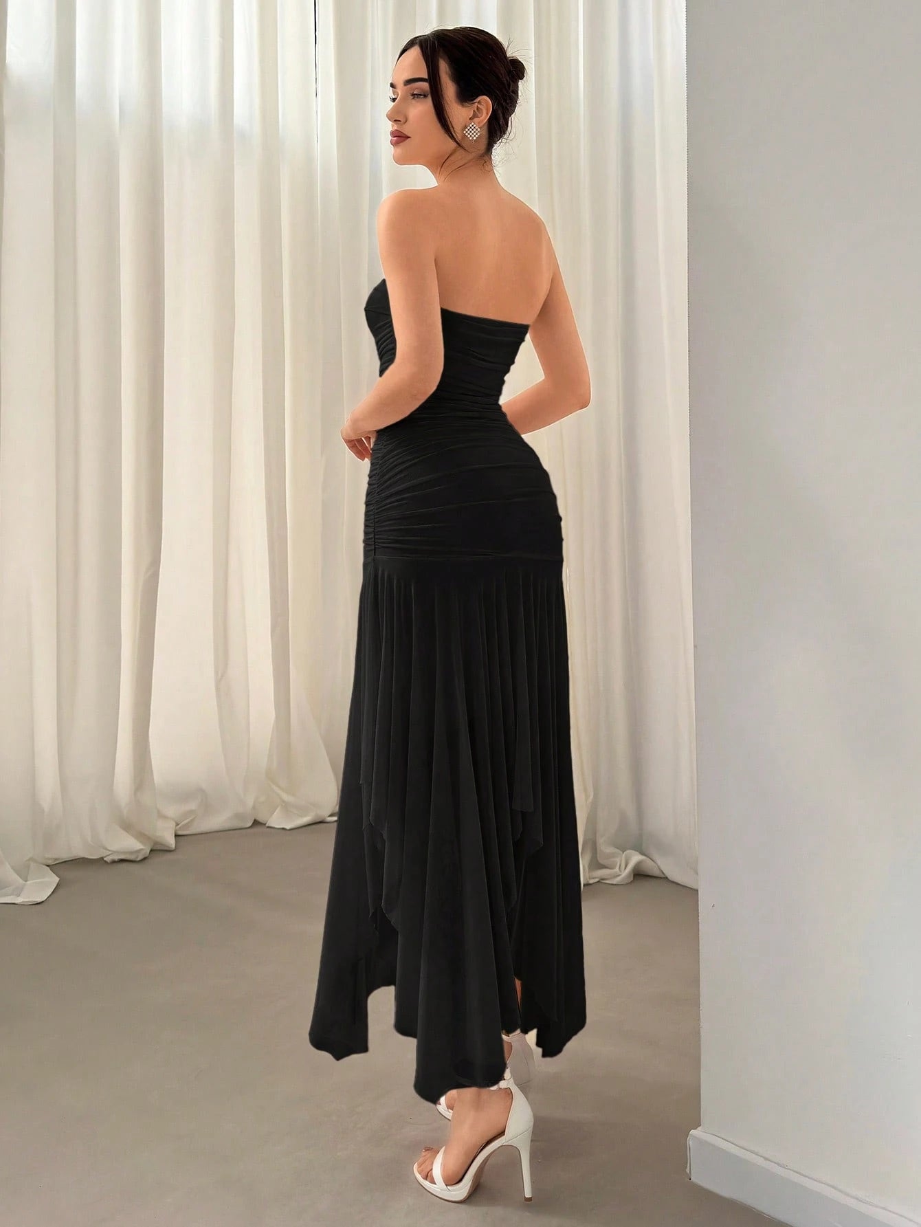 Aloruh Vestido Assimétrico de Babado para Datas e Temporada de Casamento