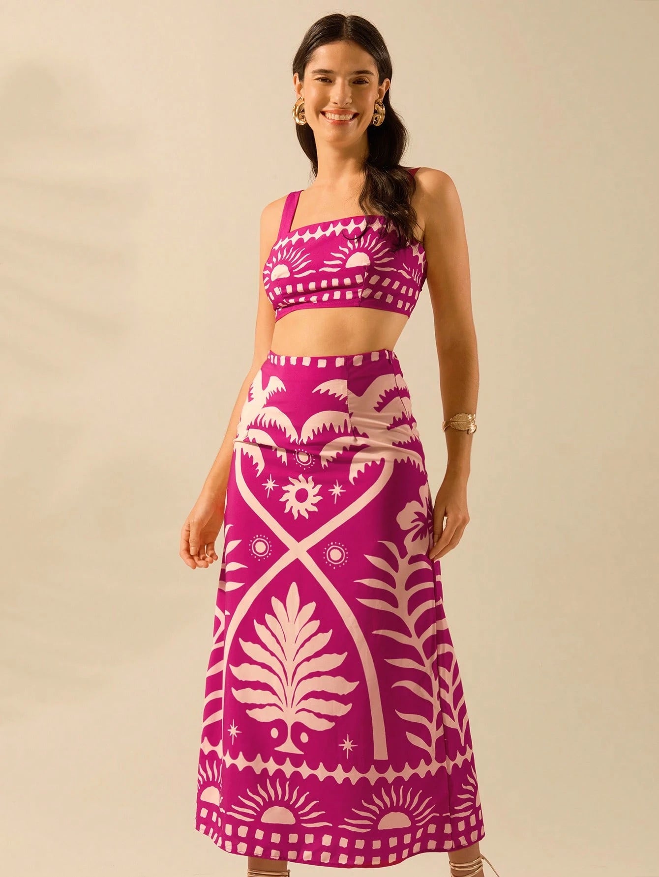 CAJUNI 2 peças Conjunto Casual Boêmio Tropical de 